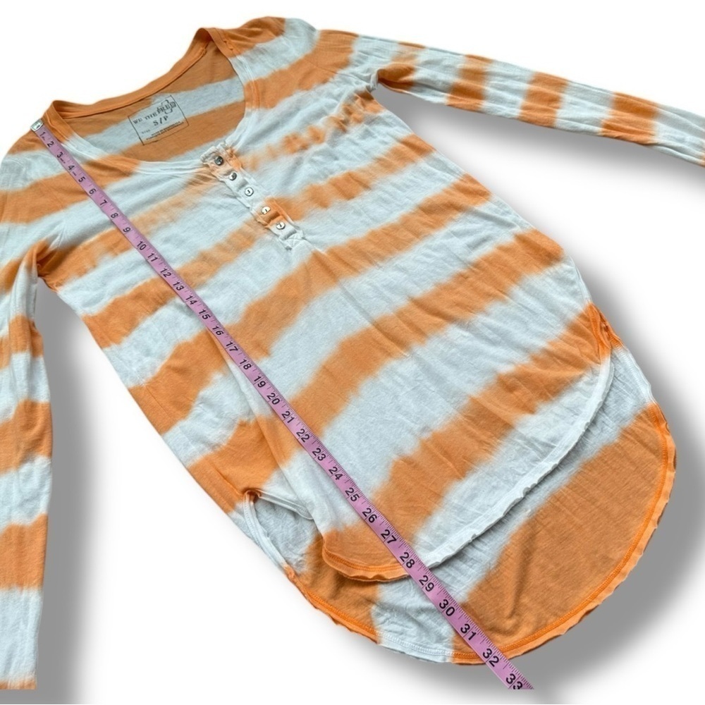 We The Free Orange and White Stripe Long Sleeve Henley Top | Small - Picture 9 of 11